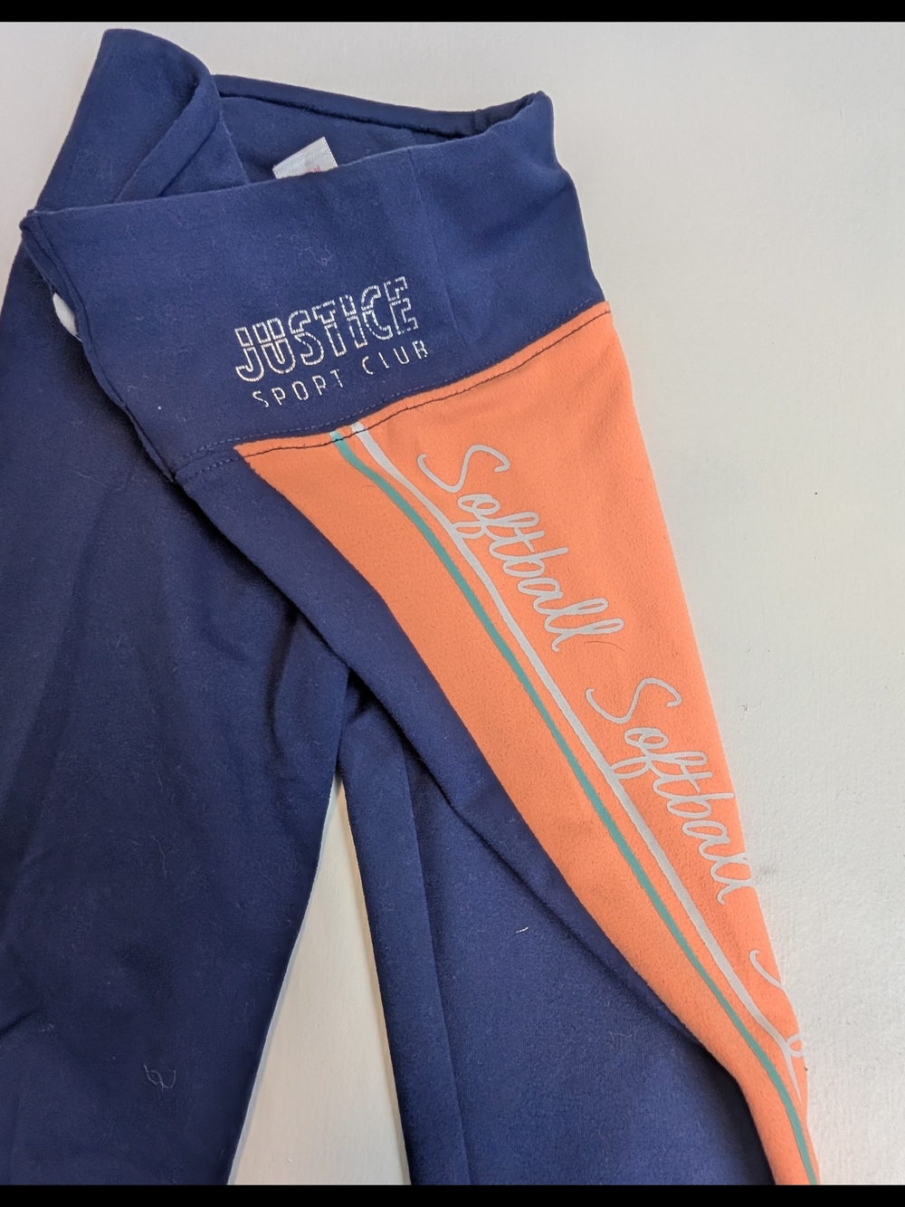 Justice Navy and Orange 'Softball' Athletic Leggings